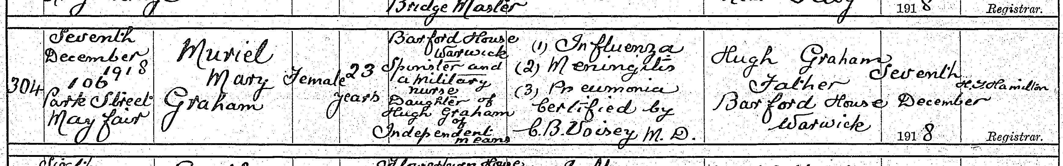 Muriel Graham death cert