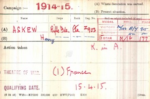medal card dates harry askew