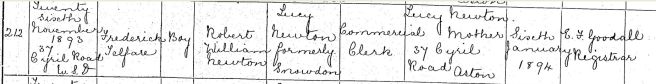 Frederick Newton birth record